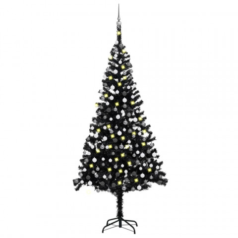  Arbre de Noël artificiel avec LED et boules Noir 240 cm PVC