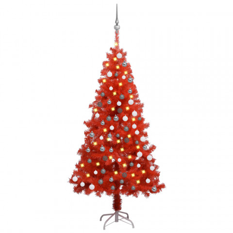 Arbre de noël artificiel avec led et boules rouge 150 cm pvc