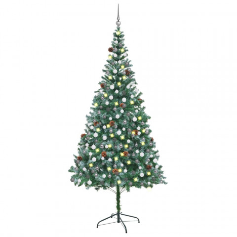  Arbre de Noël artificiel LED et boules et pommes de pin 210 cm