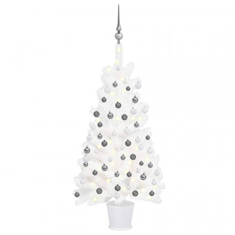  Arbre de Noël artificiel avec LED et boules Blanc 90 cm