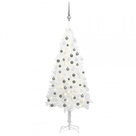  Arbre de Noël artificiel avec LED et boules Blanc 120 cm