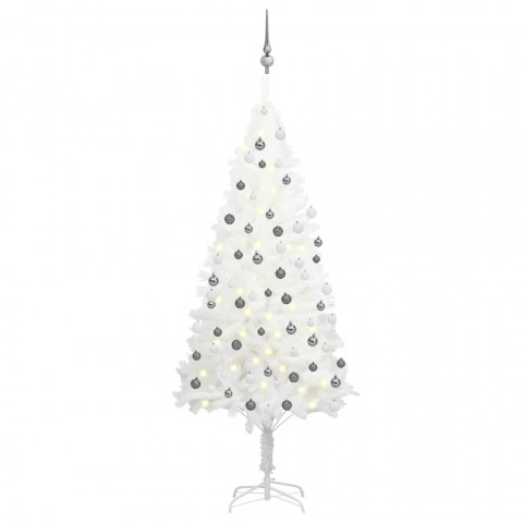  Arbre de Noël artificiel avec LED et boules Blanc 180 cm