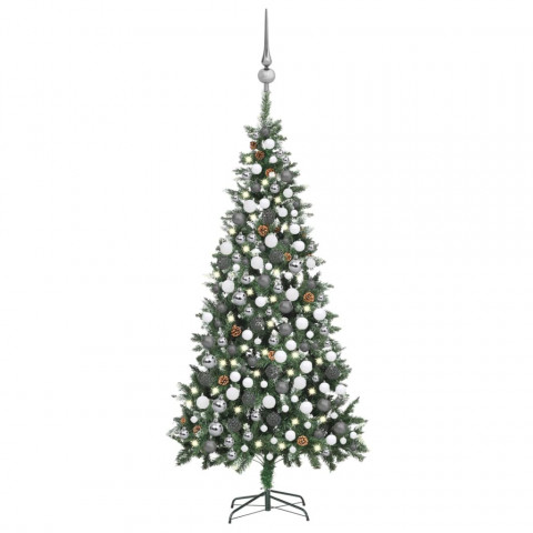  Arbre de Noël artificiel LED et boules et pommes de pin 210 cm