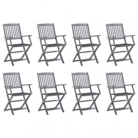 Chaises pliables d'extérieur 8 pcs avec coussins bois d'acacia - Couleur des coussins au choix