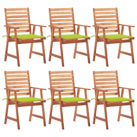 Chaises à dîner d'extérieur 6 pcs avec coussins acacia massif