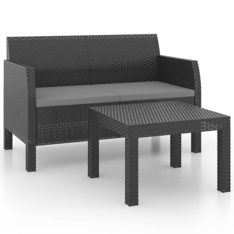 Salon de jardin 2 pcs avec coussins pp rotin anthracite