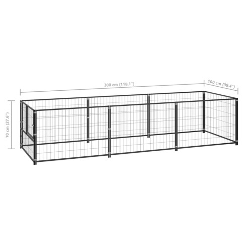 Chenil extérieur cage enclos parc animaux chien noir 3 m² acier  02_0000519