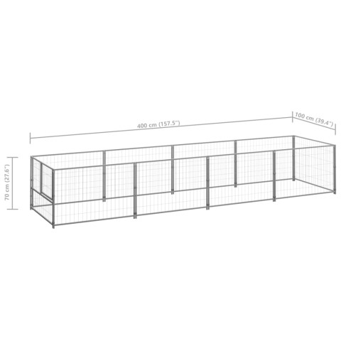 Chenil extérieur cage enclos parc animaux chien argenté 4 m² acier  02_0000275