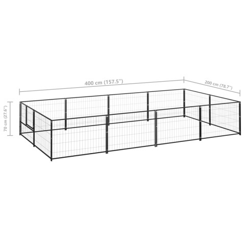 Chenil extérieur cage enclos parc animaux chien noir 8 m² acier  02_0000557