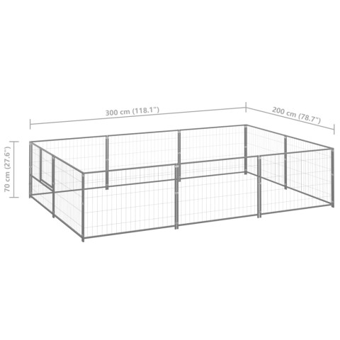 Chenil extérieur cage enclos parc animaux chien argenté 6 m² acier  02_0000290