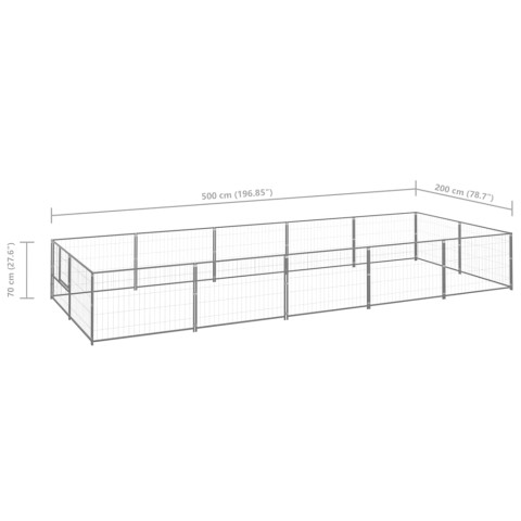 Chenil extérieur cage enclos parc animaux chien argenté 10 m² acier  02_0000229