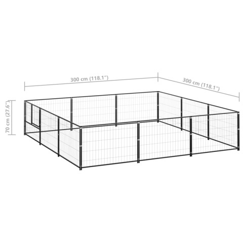 Chenil extérieur cage enclos parc animaux chien noir 9 m² acier  02_0000563