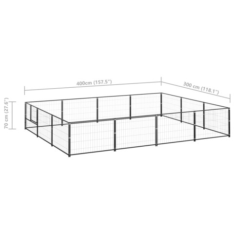 Chenil extérieur cage enclos parc animaux chien noir 12 m² acier  02_0000492