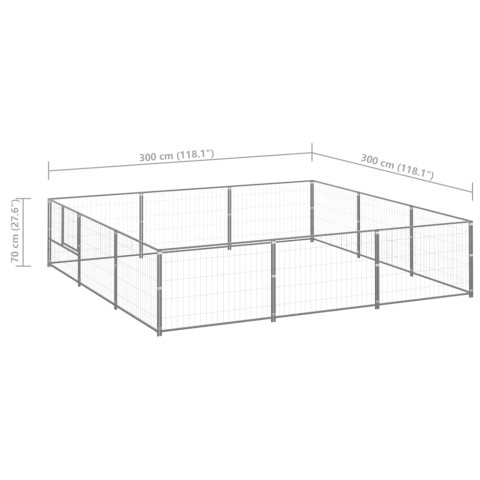 Chenil extérieur cage enclos parc animaux chien argenté 9 m² acier  02_0000308