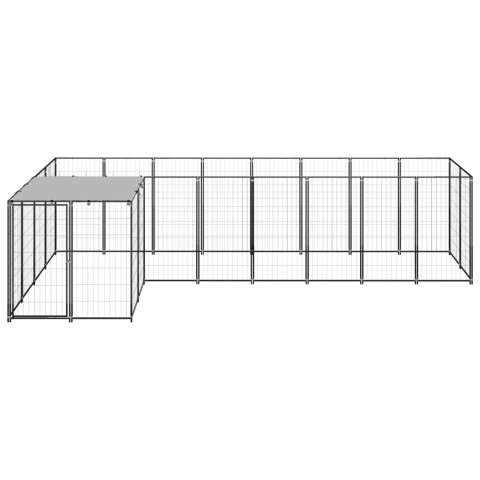 Chenil extérieur cage enclos parc animaux chien 6,05 m² 110 cm acier noir  02_0000548