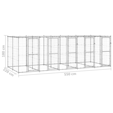 Chenil extérieur cage enclos parc animaux chien extérieur acier galvanisé avec toit 12,1 m² 