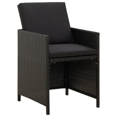 Chaises de jardin avec coussins 4 pcs résine tressée noir