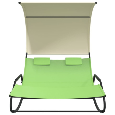 Transat chaise longue bain de soleil double à bascule avec auvent 175,5 x 137,5 x 182,5 cm - Couleur au choix