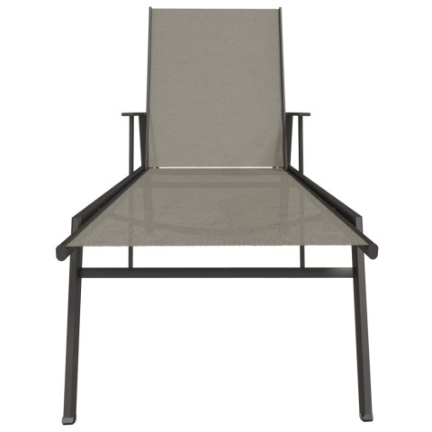 Transat chaise longue bain de soleil lit de jardin terrasse meuble d'extérieur acier et tissu textilène gris helloshop26 02_0012249