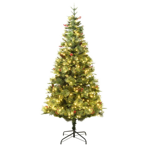 Sapin de noël avec led et pommes de pin vert 195 cm pvc et pe