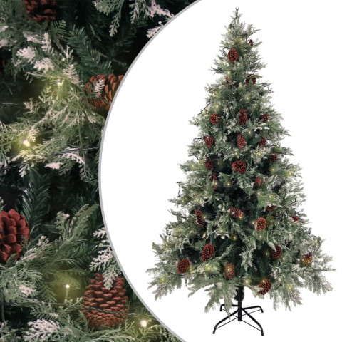 Sapin de noël led et pommes de pin vert/blanc 195 cm pvc et pe