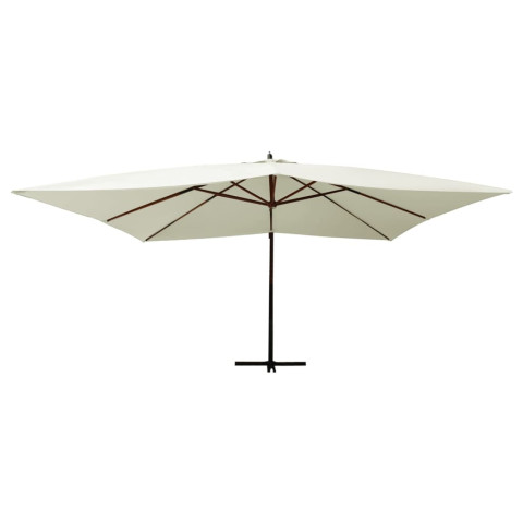 Parasol en porte-à-faux avec mât en bois 400x300 cm blanc sable