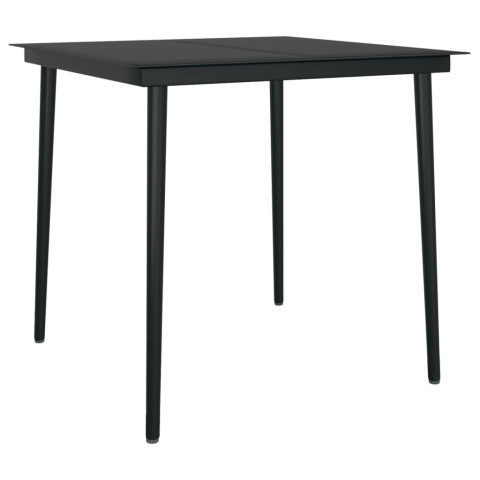 Table à dîner de jardin noir 80x80x74 cm acier et verre