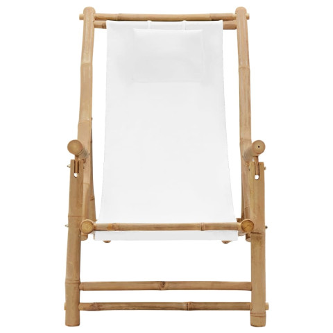 Chaise de terrasse bambou et toile blanc crème