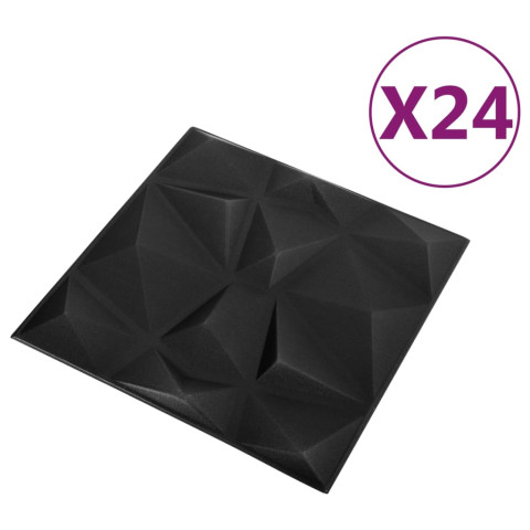 Panneaux muraux 3d 24 pcs 50x50 cm noir diamant 6 m²