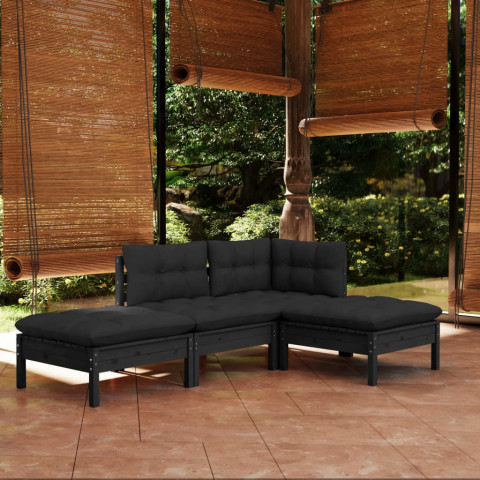 Salon de jardin 4 pcs avec coussins bois de pin massif - Couleur au choix