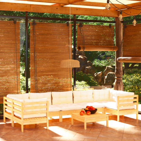 Salon de jardin 8 pcs avec coussins bois de pin - Couleur au choix