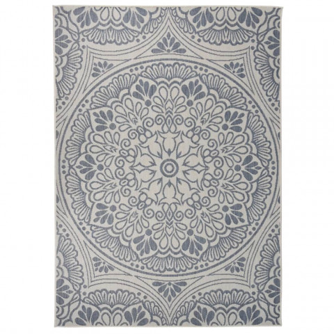 Tapis à tissage plat d'extérieur 120x170 cm motif bleu