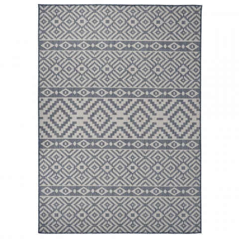 Tapis à tissage plat d'extérieur 120x170 cm rayures bleues