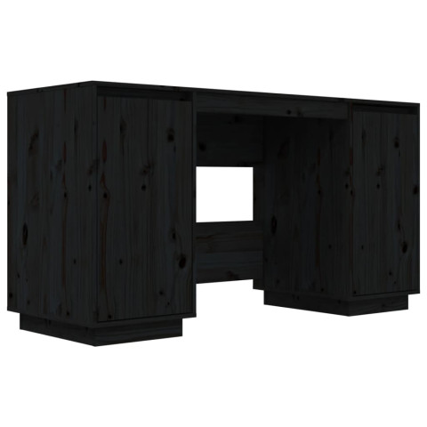 Bureau noir 140x50x75 cm bois massif de pin