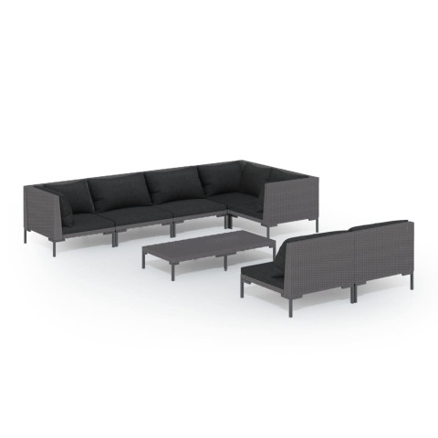 Salon de jardin 8 pcs avec coussins résine tressée gris foncé