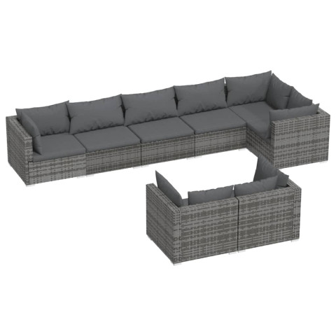 Salon de jardin 8 pcs avec coussins gris résine tressée