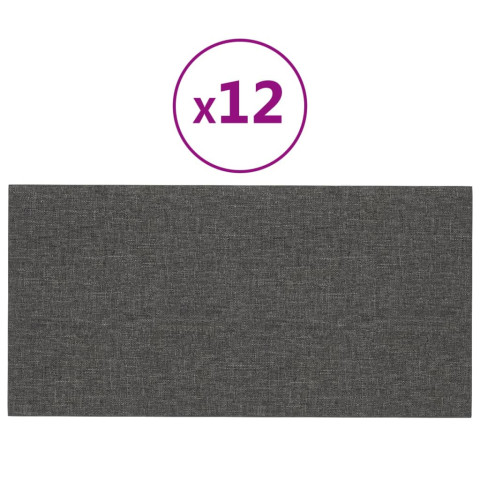 Panneaux muraux 12 pcs gris foncé 30x15 cm tissu 0,54 m²