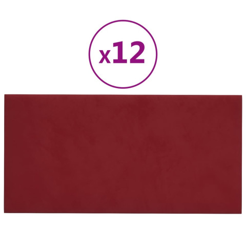 Panneaux muraux 12 pcs rouge bordeaux 30x15 cm velours 0,54 m²