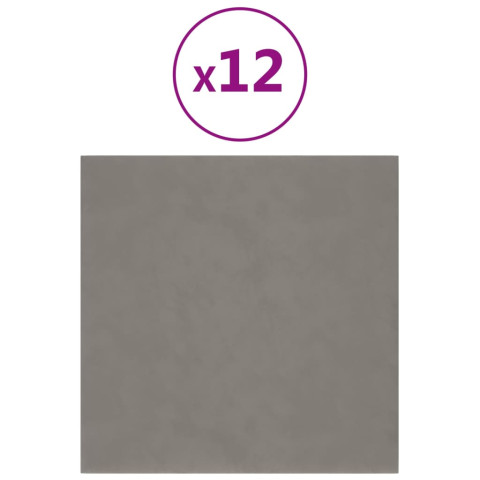 Panneaux muraux 12 pcs gris clair 30x30 cm velours 1,08 m²