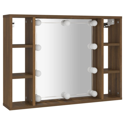 Armoire à miroir avec led chêne 76 x 15 x 55 cm marron helloshop26 02_0006667