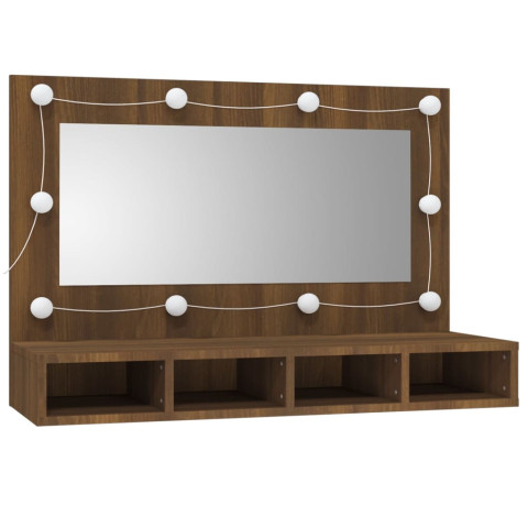 Armoire à miroir avec led chêne 90 x 31,5 x 62 cm marron helloshop26 02_0006668