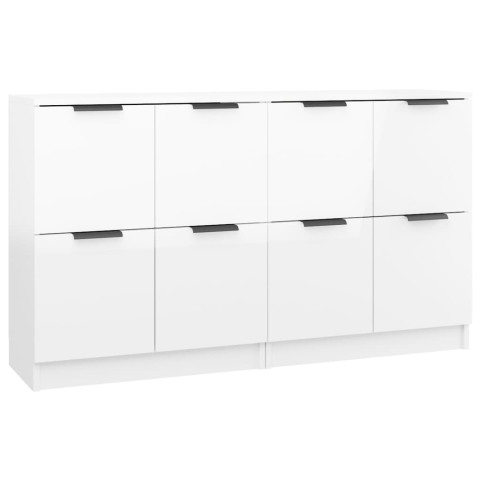 Buffets 2 pcs blanc brillant 60x30x70 cm bois d'ingénierie