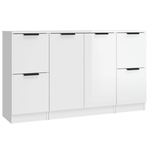 Buffets 3 pcs blanc brillant bois d'ingénierie