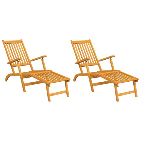 Lot de deux chaise longue transat d'extérieur avec repose-pieds acacia solide helloshop26 02_0011888