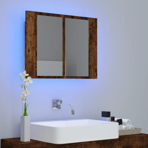 Armoire à miroir led chêne fumé 60 x 12 x 45 cm bois d'ingénierie helloshop26 02_0006742