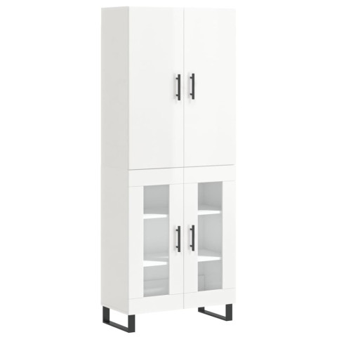 Buffet haut blanc brillant 69,5x34x180 cm bois d'ingénierie