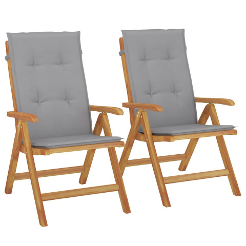 Chaises de jardin inclinables 2pcs et coussins bois massif teck