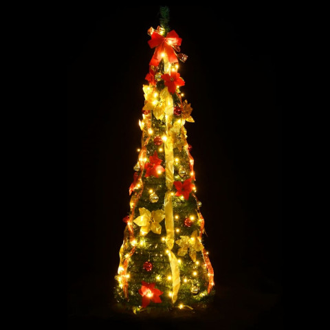  Sapin de Noël artificiel escamotable 150 LED vert 180 cm