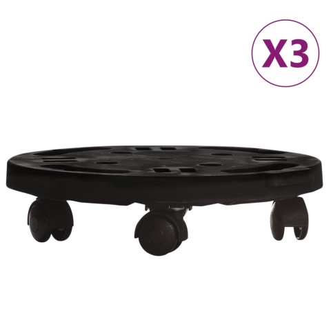 Chariots à plantes avec roues 3 pcs diamètre 30 cm noir 170 kg