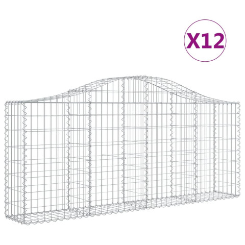 Paniers à gabions arqués 12 pcs 200x30x80/100 cm fer galvanisé